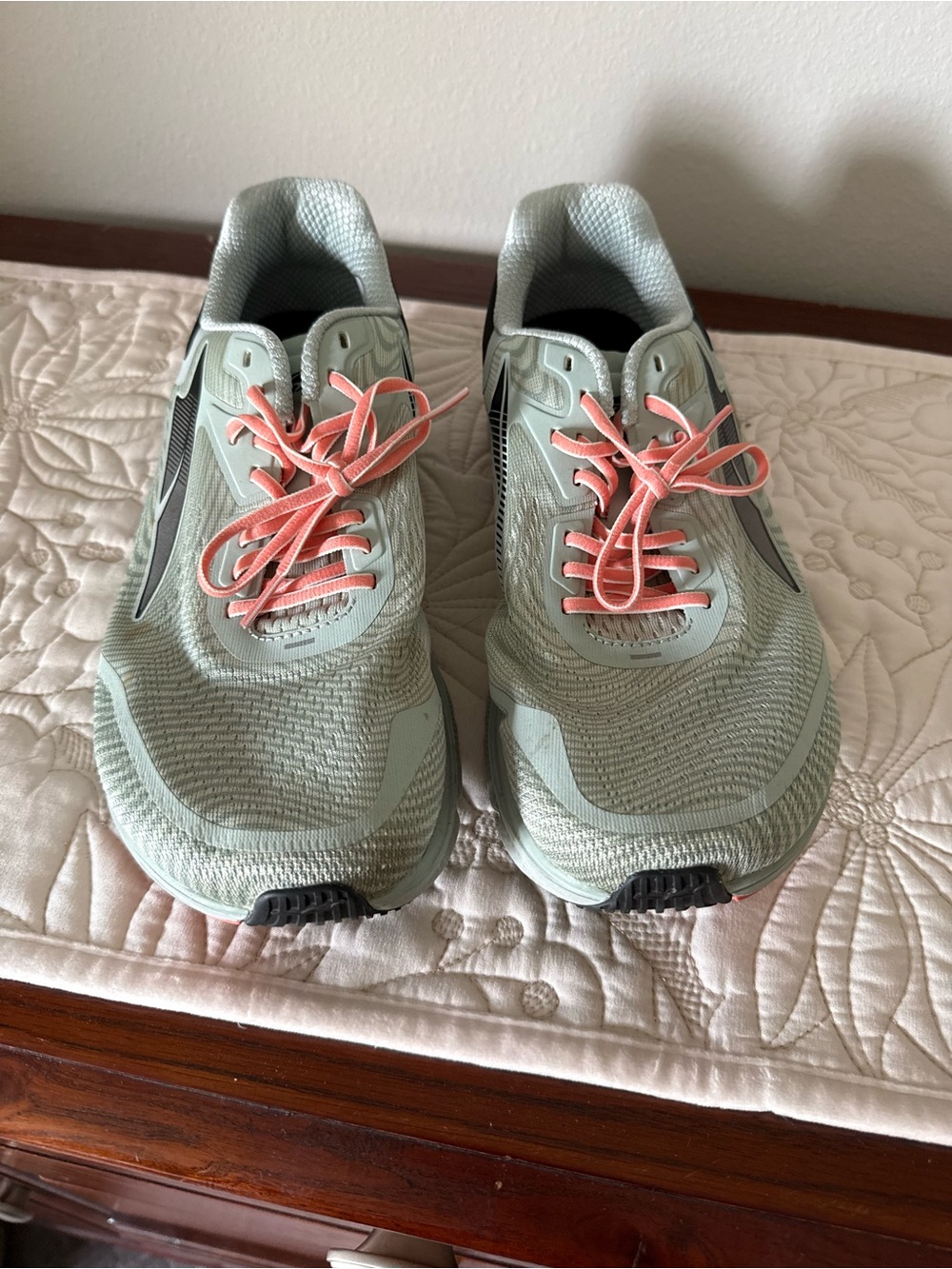 Light Mint Running Sneakers with Coral Laces